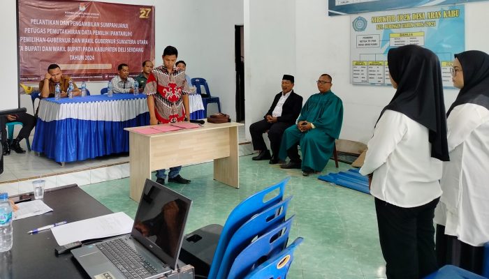 9 Dari 5219 Pantarlih Pilgubsu Dan Pilkada DS 2024 Dilantik, Dibimtek Di Kantor Desa Aras Kabu