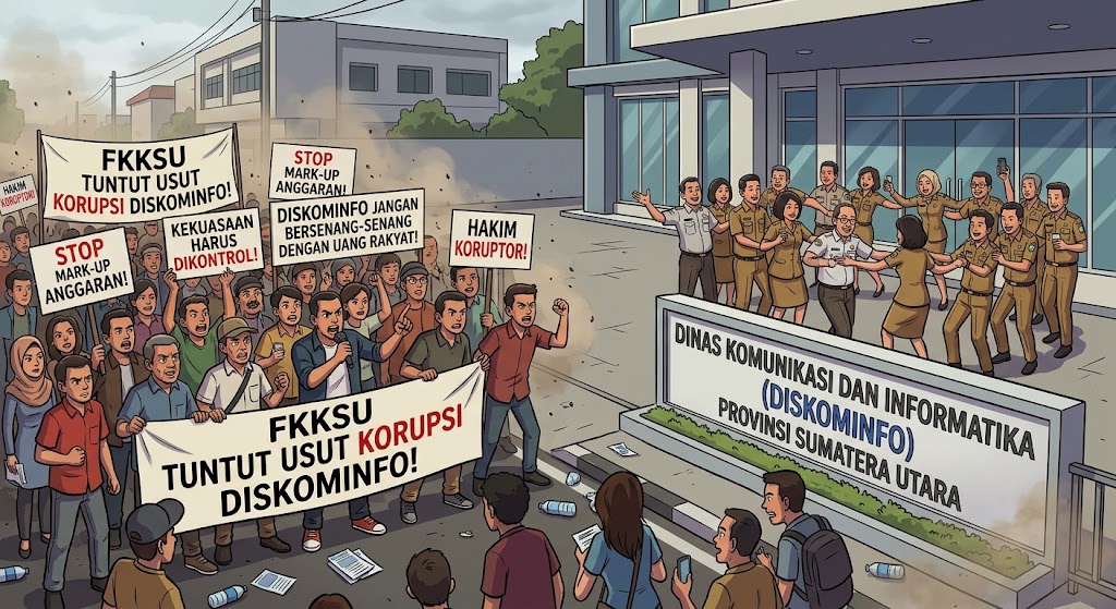 Massa Teriak Usut Korupsi Malah Disuguhi Jogetan, Pejabat Kominfo Sumut Disemprot FKKSU: Tidak Beretika!